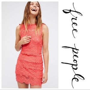 Free People Daydream Coral Lace Dress Medium NWT